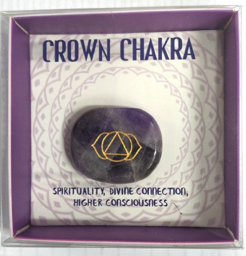 Chakra Meditation Stone Amethyst, 2.50x2.90cm, for Crown Chakra activation and spiritual growth, packaged elegantly for gifting.