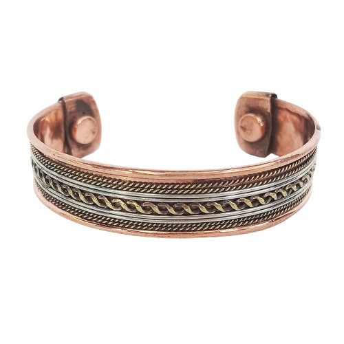 Copper cuff bracelet pack of 6, 15mm wide, handcrafted in India, promotes wellness with copper and magnetic therapy.