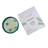 Abundance Sandalwood Energy Candle in ombre glass with jade crystal, 200gm, promoting prosperity and calm for 50 hours.
