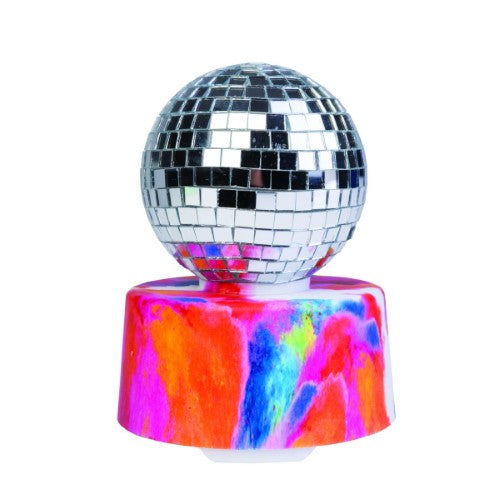 Disco mirror ball speaker with Bluetooth, LED lights, and stunning design, ideal for vibrant celebrations and portable entertainment.