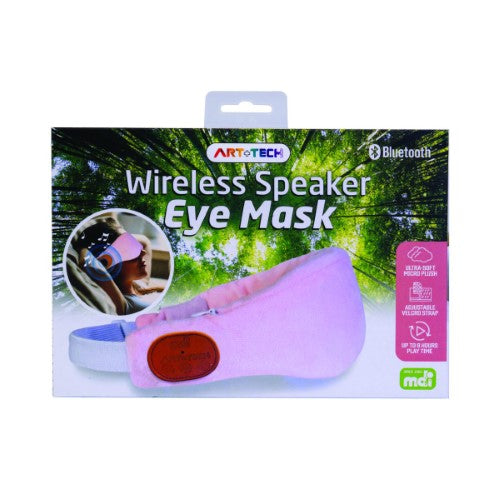 Wireless speaker eye mask in pink, featuring Bluetooth connectivity and adjustable strap for ultimate comfort during sleep.