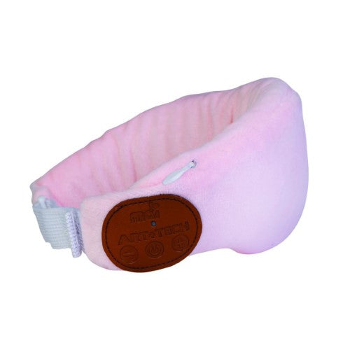 Pink wireless speaker eye mask (40.5cm) for comfortable sleep, featuring Bluetooth connectivity and soft, breathable fabric.