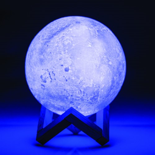 Touch Lamp - Moon (17.5cm) with 16 colors, touch sensor, USB charging, and wooden stand, perfect for ambiance and decor.