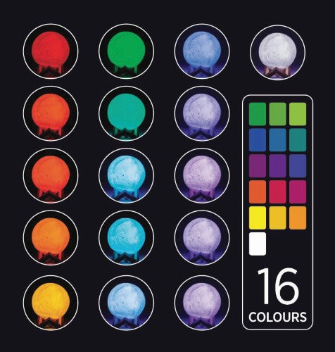 Touch Lamp - Moon (17.5cm) featuring a touch sensor, 16 colors, wooden stand, and soft glow for ambiance and relaxation.