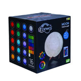 Touch Lamp shaped like the moon (17.5cm) with touch sensor, 16 colors, USB charging, remote control, on a wooden stand.