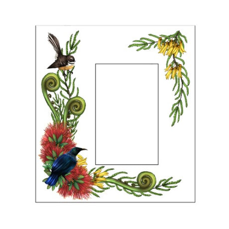 Sophie Blokker Kiwiana Ceramic Frame showcasing NZ birds and flora, adding color and charm to any home decor.