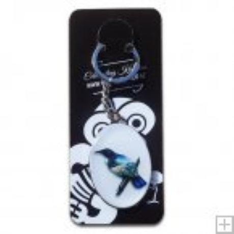 Sophie Blokker Kiwiana resin keyring featuring a Tui bird design, perfect for nature lovers and New Zealand wildlife enthusiasts.
