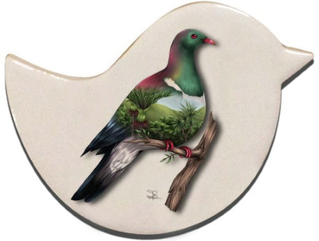 Sophie Blokker Kiwiana Bird Magnet featuring a detailed Wood Pigeon, perfect for home decor and a unique New Zealand gift.