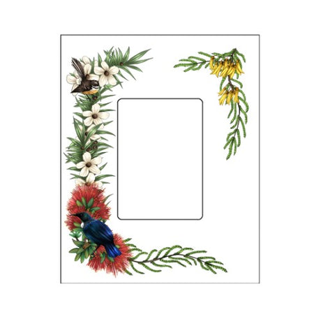 Sophie Blokker Kiwiana Magnet Frame featuring NZ birds and flora, perfect for showcasing cherished memories in style.