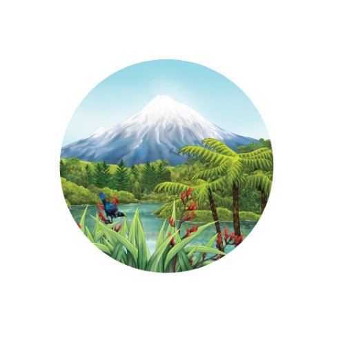 Sophie Blokker ceramic trivet featuring Mt Taranaki, perfect for serving, wall decor, and protecting surfaces.