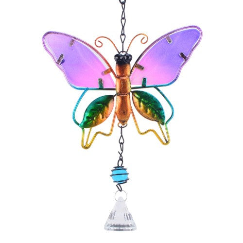 Colorful butterfly suncatcher measuring 11.3 x 15.4 cm, creates vibrant rainbows when sunlight shines on its crystal.