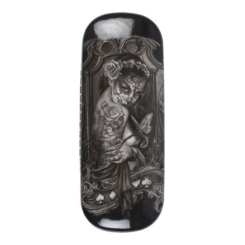 Stylish hard shell glasses case featuring Alchemy Gothic's 'Widow's Weeds' artwork, includes microfiber cleaning cloth.