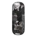 Hard shell glasses case with 'Nine Lives of Poe' black cat artwork, includes microfiber cloth, ideal for cat lovers.