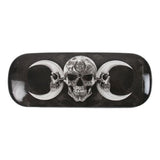 Hard shell glasses case with Dark Goddess skull design, includes microfiber cloth for cleaning, stylish and gothic accessory.