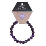 Amethyst gemstone bracelet with 8mm beads, promoting third eye chakra balance and enhancing spiritual clarity.