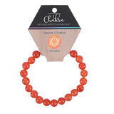 Sacral Chakra Carnelian Gemstone Bracelet, 8mm beads, promotes vitality, creativity, and emotional stability with vibrant orange hues.