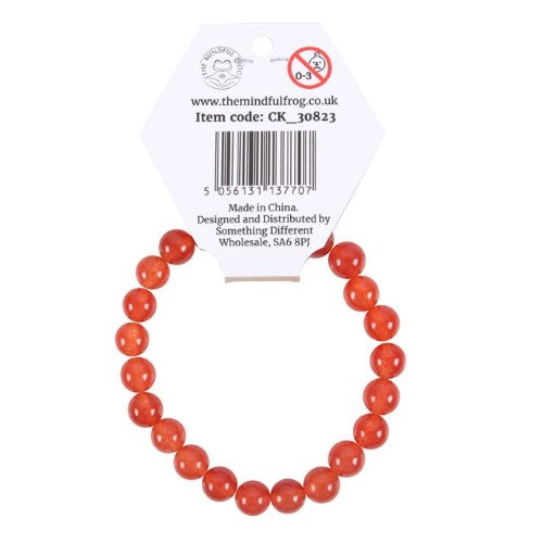 Sacral Chakra Carnelian Gemstone Bracelet with 8mm beads, promotes vitality, creativity, and chakra alignment.