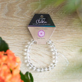 Crown Chakra Clear Quartz Bracelet featuring 8mm beads for spiritual awareness and chakra balancing.