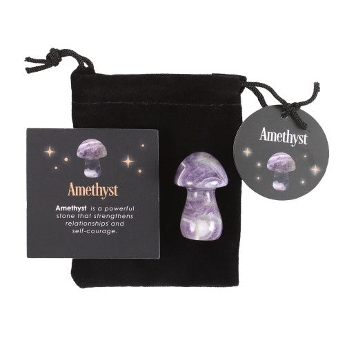 Polished amethyst mushroom decor piece, promoting emotional balance and positive energy, ideal for healing and meditation.