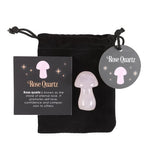 Rose Quartz Magical Crystal Mushroom: polished pink crystal mushroom promoting self-love and peace, perfect for decor or spiritual practice.