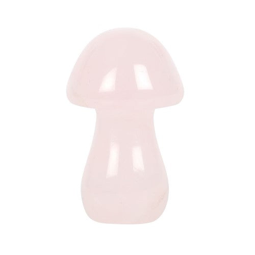 Rose Quartz Magical Crystal Mushroom, polished pink crystal, promotes self-love and harmony, perfect for decor and healing.