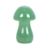 Polished aventurine crystal mushroom, 3.5cm tall, promotes strength and bravery; a mystical decor piece for healing journeys.