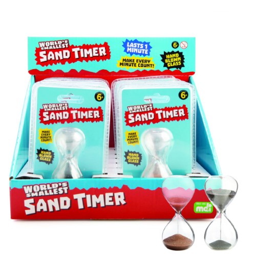 Set of 12 miniature sand timers, 6cm tall, in black and copper, perfect for timing games and adding decor charm.