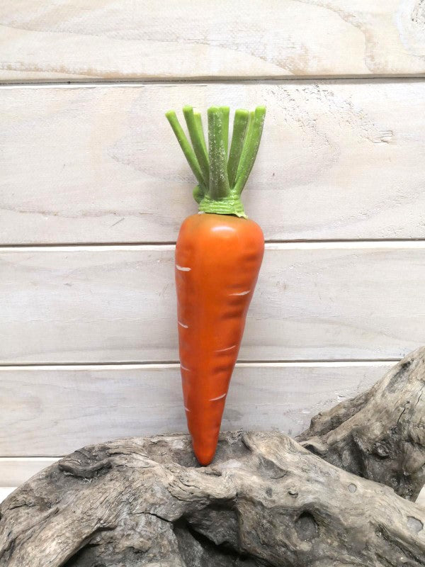 Vibrant artificial carrot for home decor, events, or as a charming centerpiece with lifelike detail and easy maintenance.