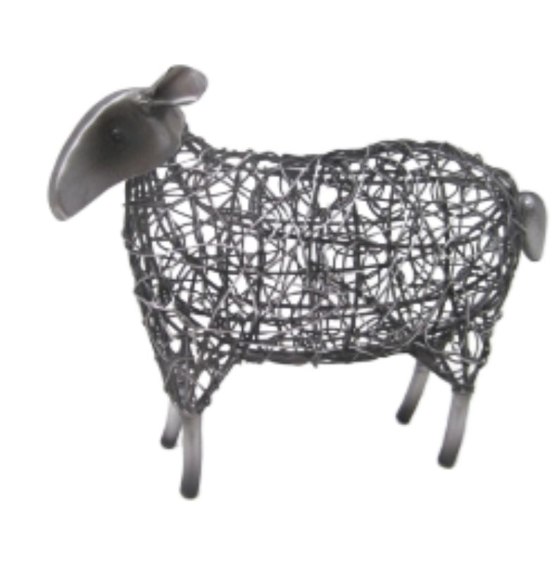 Medium metal free-standing sheep sculpture, 10 x 25 x 18 cm, adding rustic charm to home decor or garden spaces.