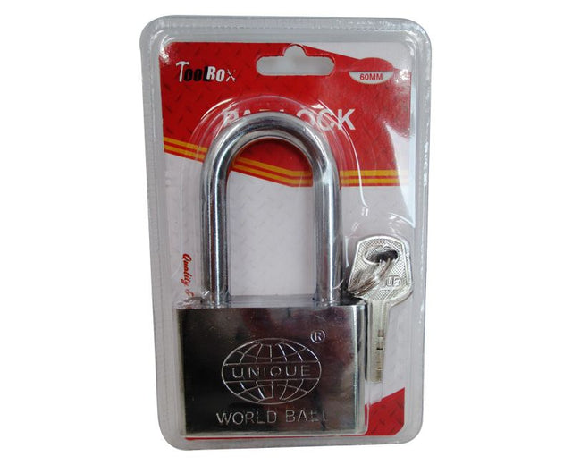 Durable 60mm long padlock for enhanced security, featuring corrosion-resistant finish and precision locking mechanism.