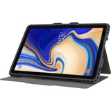 Blue Targus Pro-Tek flip case for Samsung Galaxy Tab S4, featuring military-grade drop protection and rugged corner bumpers.