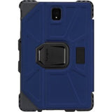 Blue Targus Pro-Tek flip case for Samsung Galaxy Tab S4, offering military grade protection and versatile viewing options.