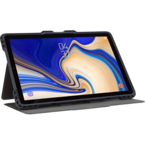 Blue Targus Pro-Tek carrying case for Samsung 10.5" tablet with rugged protection, magnetic closure, and versatile viewing options.