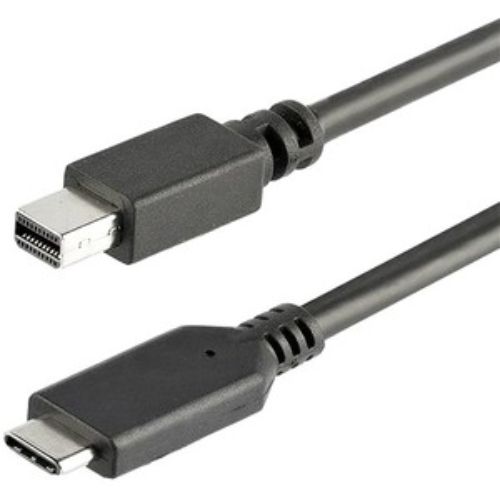 Black 1m USB-C to Mini DisplayPort cable enabling 4K 60Hz connection for compatible devices like MacBook and Dell XPS.