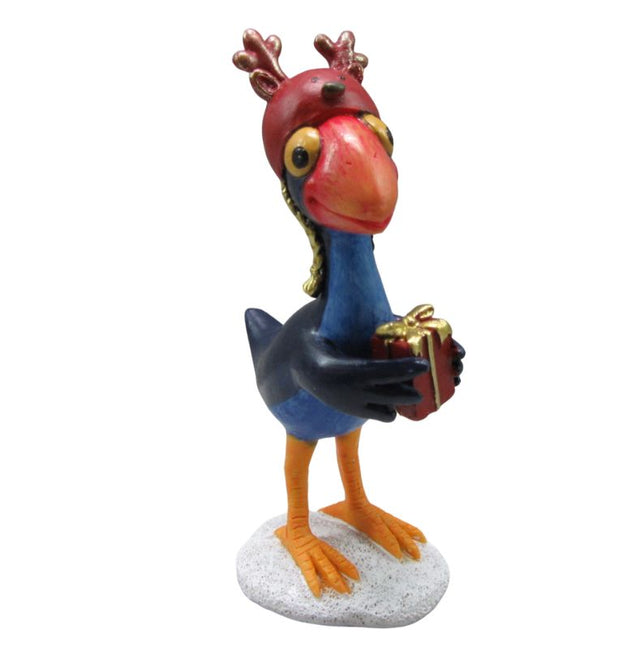 Festive Pukeko ornament, 7x6x13 cm, brings playful elegance to Christmas decor and makes a charming gift for loved ones.