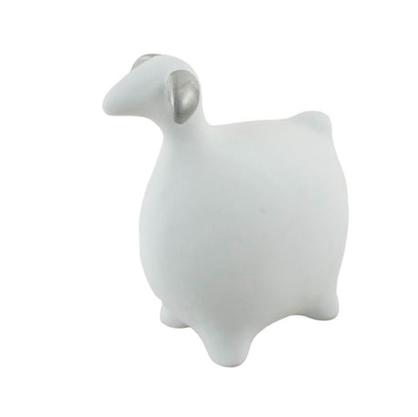 White and grey brushed ceramic sheep decor, 7x14x12 cm, adding rustic charm and a whimsical touch to any interior.