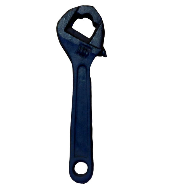 Cast iron spanner bottle opener, 2x18x5 cm, vintage design enhances grip for easy beverage access at home or outdoor events.