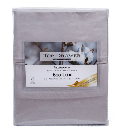 Premium silver pillowcase 2 pack featuring 610TC fabric for softness and elegance, perfect for luxurious sleep.