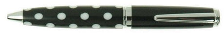 Vibrant polka dot ballpoint pen in black gift box, perfect for stylish writing and thoughtful gifting.