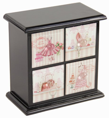 Elegant Handbag Fashion 4 Drawers organizer with wooden drawers and glass fronts, perfect for stylish handbag and accessory storage.