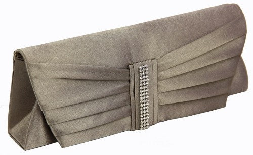 Chic clutch bag featuring a dazzling diamante strip, perfect for evening events and essentials, with optional shoulder strap.