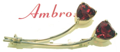 Elegant palladium brooch featuring two heart flowers adorned with Siam Swarovski crystals, perfect for any outfit.