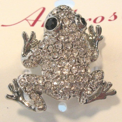 Clear crystal frog brooch made from tin alloy, featuring sparkling crystals for a charming and elegant accessory.