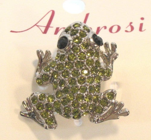 Elegant green crystal frog brooch crafted from nickel-free tin alloy, perfect for adding charm to any outfit.