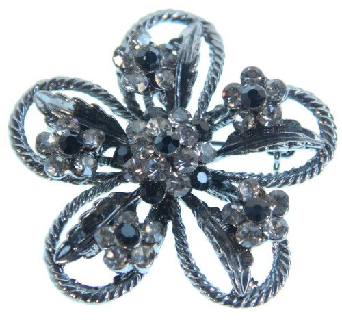Elegant Flower Metal/Crystal Brooch featuring intricate metalwork and sparkling crystals, perfect for any occasion.