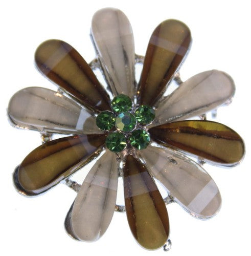 Elegant flower brooch with large shimmering stones, perfect for enhancing any outfit with a touch of sophistication.