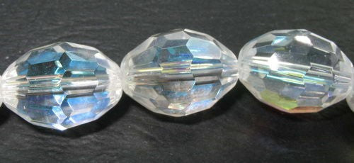 AB Faceted Oval Beads set of 22, 16x12mm, featuring an aurora borealis finish for sparkling jewelry making.