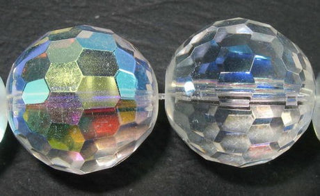 Clear AB faceted round beads on a 16m strand, perfect for jewelry making and crafts, featuring a dazzling Aurora Borealis finish.