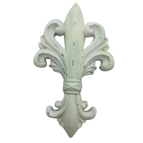 Elegant white Fleur De Lys wall decor, 22 x 4 x 36.5 cm, adding timeless charm and sophistication to any space.
