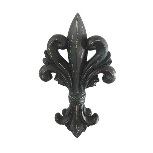 Elegant black Fleur De Lys wall decor, measuring 22 x 4 x 36.5 cm, perfect for adding Parisian charm to any space.
